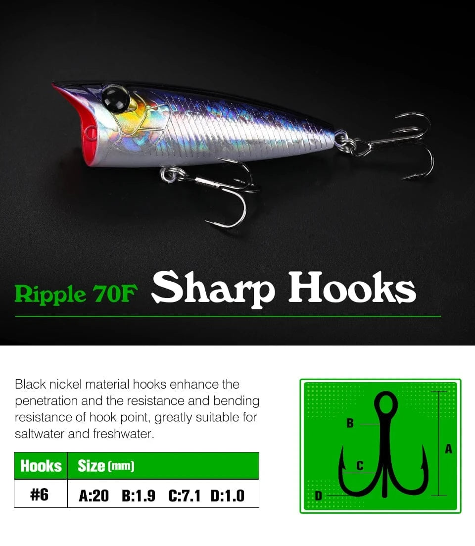 China China TSURINOYA 70mm 12g Fishing Lure Topwater Popper RIPPER 70F Long Casting Hard Bait Pike Bass Game Big Mouse Surface Model Wobble