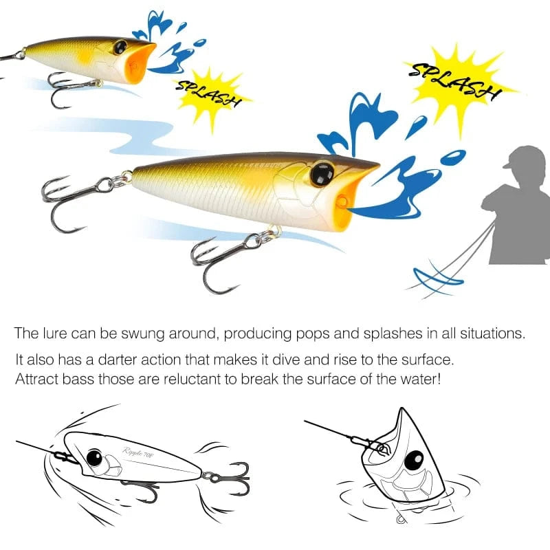 China China TSURINOYA 70mm 12g Fishing Lure Topwater Popper RIPPER 70F Long Casting Hard Bait Pike Bass Game Big Mouse Surface Model Wobble