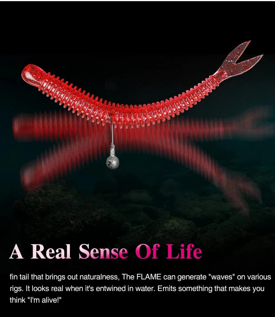 China China TSURINOYA Soft Bait Fishing Lure FLAME 3.0in 1.8g 18pcs Silicone Worm Bass Pike Light Game Fishing Rig Tackle Swimbait