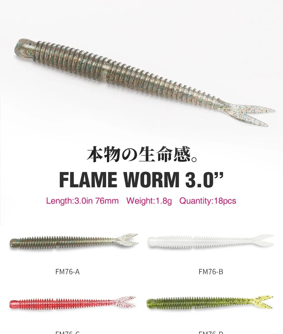 China China TSURINOYA Soft Bait Fishing Lure FLAME 3.0in 1.8g 18pcs Silicone Worm Bass Pike Light Game Fishing Rig Tackle Swimbait