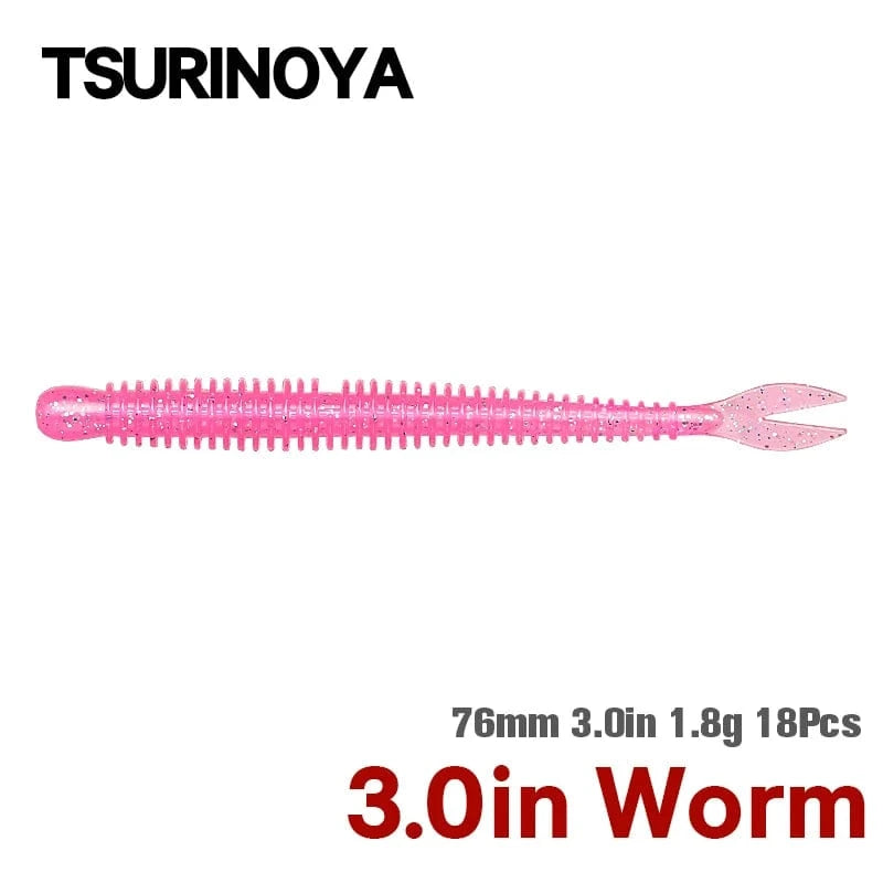 China China TSURINOYA Soft Bait Fishing Lure FLAME 3.0in 1.8g 18pcs Silicone Worm Bass Pike Light Game Fishing Rig Tackle Swimbait