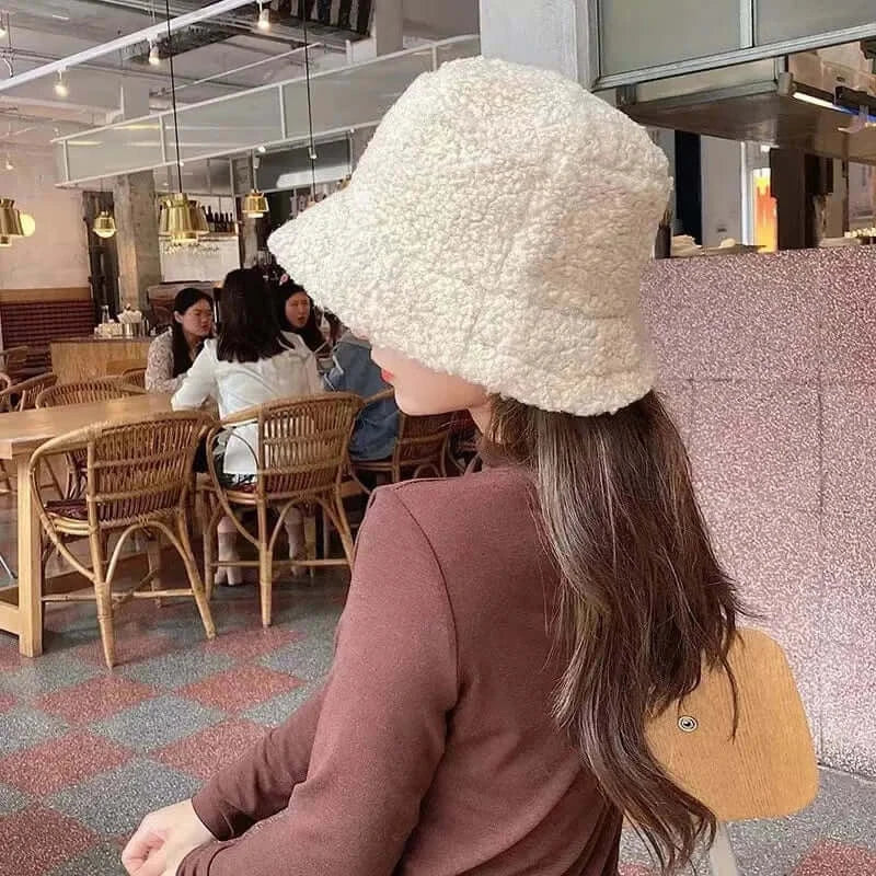 China China Unisex Harajuku Bucket Hat Solid Men Fishing Fisherman Hat Autumn Winter Lamb Wool Outdoor Warm Panama Cap For Women