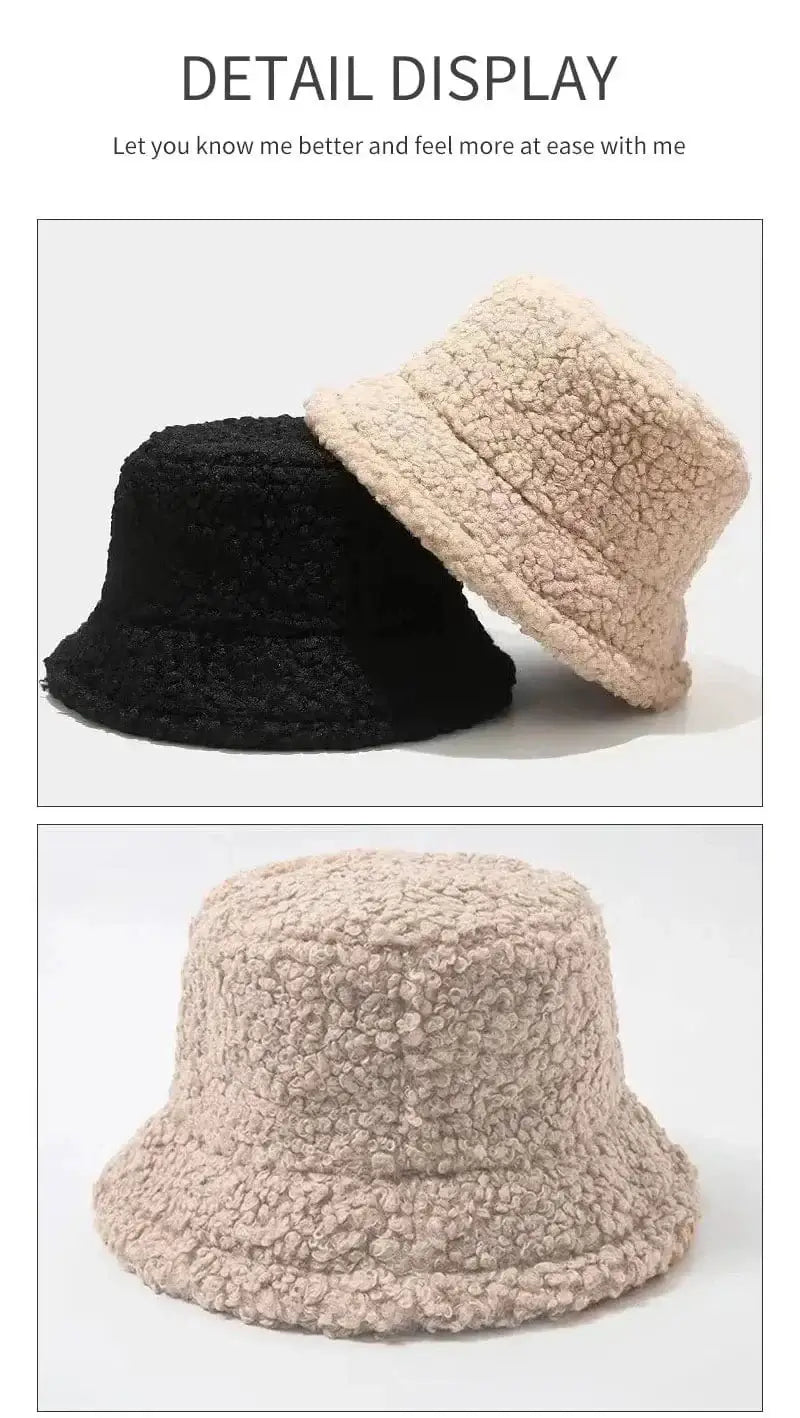 China China Unisex Harajuku Bucket Hat Solid Men Fishing Fisherman Hat Autumn Winter Lamb Wool Outdoor Warm Panama Cap For Women