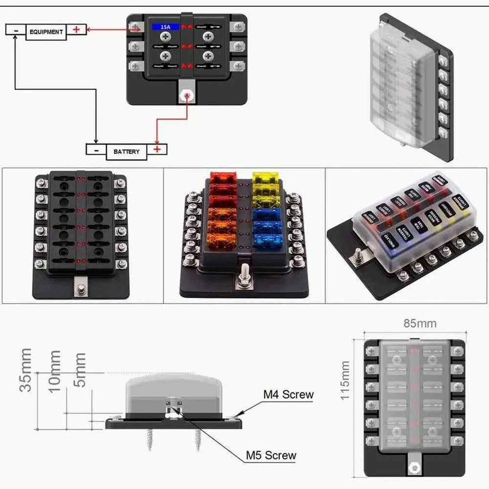 China China Universal 12Ways Car Blade Holder Fuse Box With LED Indicator Light 12V 32V Screw Binding Post Fuse For Car Boat Marine