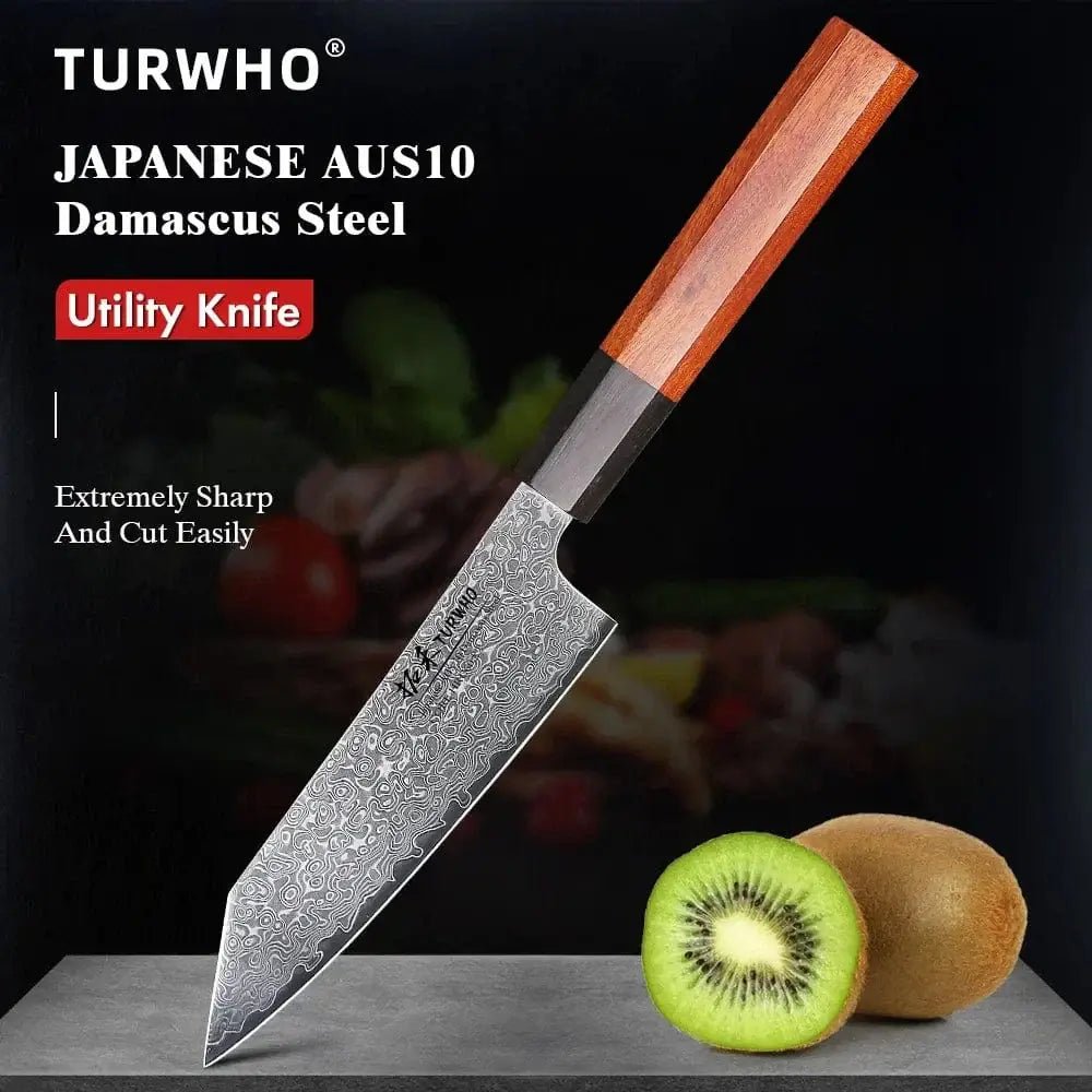 China China Utility knife / 5 inch TURWHO 5" Kitchen Utility Knife Japanese Hand Forged Damascus Steel Chef Knives Vegetable Meat Peeling Fruit Knife Cooking Tools