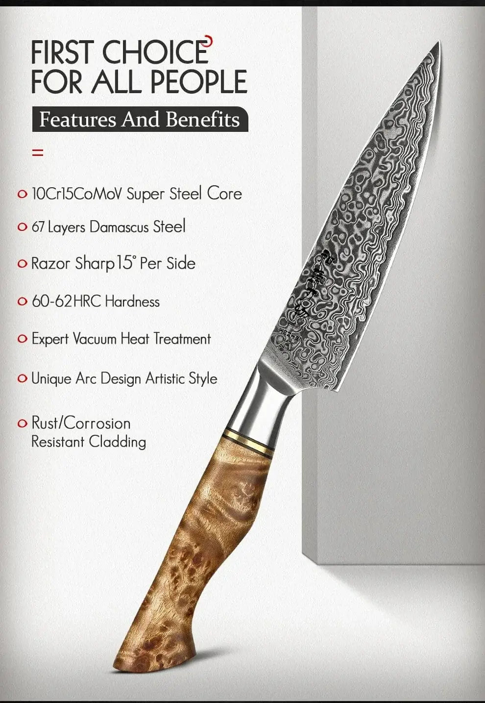 China China utilityknife / 5 inch HEZHEN 5 inch Utility Knife Real 67 Layer Damascus Super Steel Super Cook Knife Pretty Peeling Knife Super Sharp Kitchen Knife