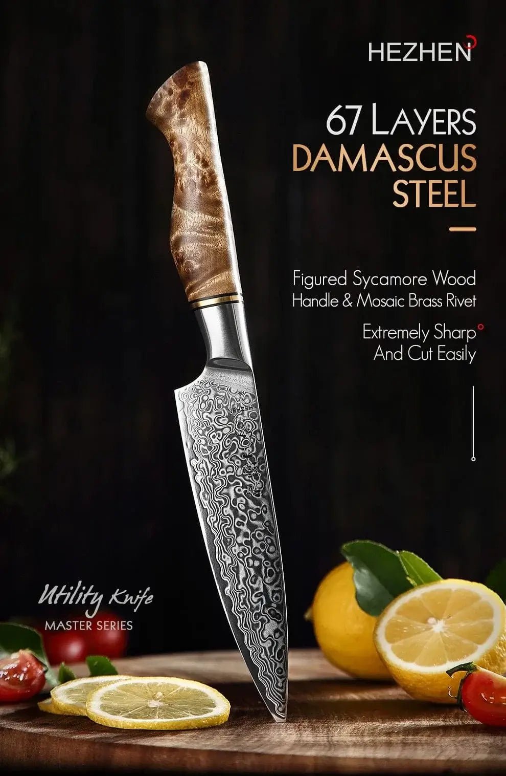 China China utilityknife / 5 inch HEZHEN 5 inch Utility Knife Real 67 Layer Damascus Super Steel Super Cook Knife Pretty Peeling Knife Super Sharp Kitchen Knife