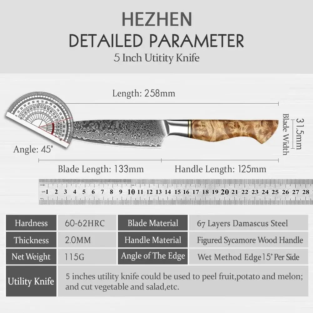 China China utilityknife / 5 inch HEZHEN 5 inch Utility Knife Real 67 Layer Damascus Super Steel Super Cook Knife Pretty Peeling Knife Super Sharp Kitchen Knife