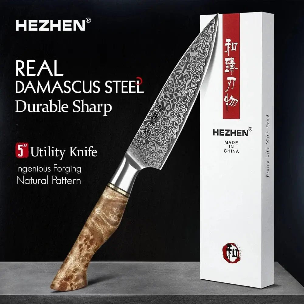 China China utilityknife / 5 inch HEZHEN 5 inch Utility Knife Real 67 Layer Damascus Super Steel Super Cook Knife Pretty Peeling Knife Super Sharp Kitchen Knife
