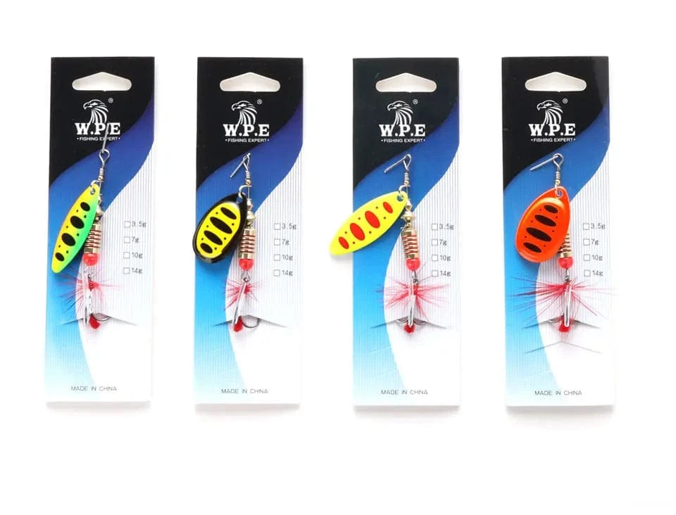 China China W.P.E New Spinner Lure 4pcs/lot 22 color 6.5g/10g/13.5g Hard Lure Spoon Fishing Lure with Treble Hook Metal Fishing Tackle Pesca