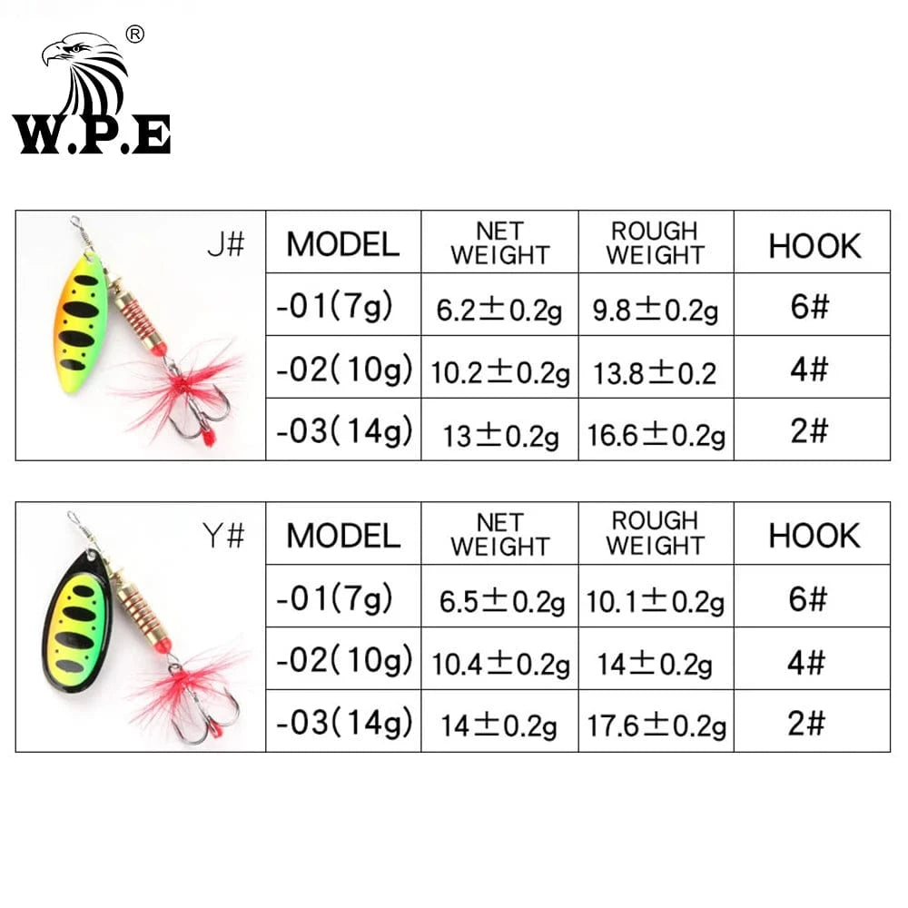 China China W.P.E New Spinner Lure 4pcs/lot 22 color 6.5g/10g/13.5g Hard Lure Spoon Fishing Lure with Treble Hook Metal Fishing Tackle Pesca