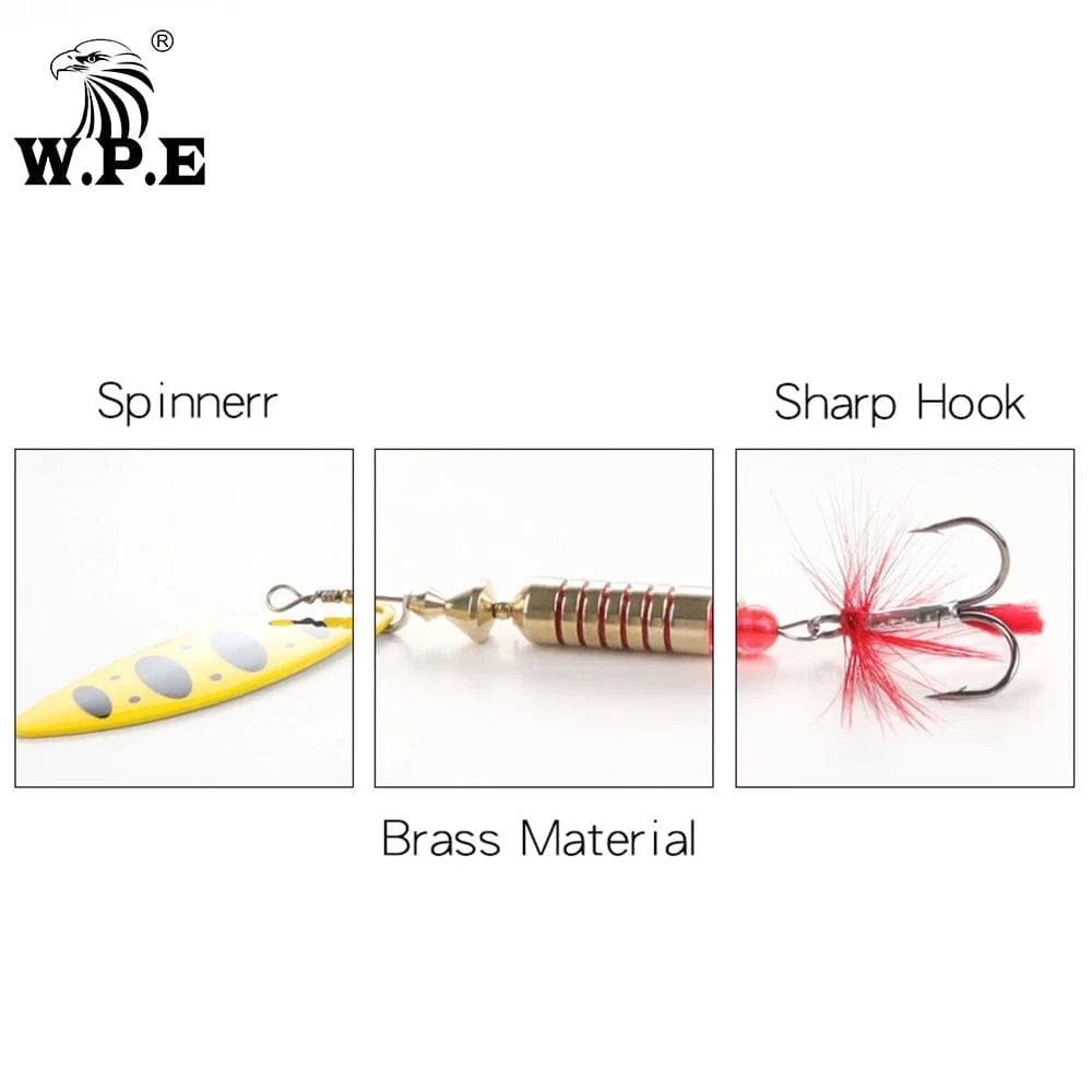 China China W.P.E New Spinner Lure 4pcs/lot 22 color 6.5g/10g/13.5g Hard Lure Spoon Fishing Lure with Treble Hook Metal Fishing Tackle Pesca