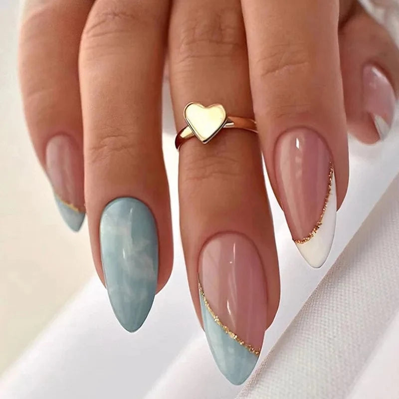 China China W259 24pcs Light Green Stripe Gradient Wearing Fake Nails Seamless Removable Full Cover Long False Nails Press On Nails With Designs