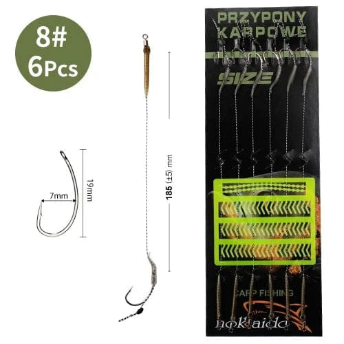 China China WBLB-30LB FTK 18.5cm 6-8pcs Leader Carp Fishing Hooks Hair Rigs With Line 30-60LB 2/4/6/8# Europe Feeder Group Carp Hook Accessories