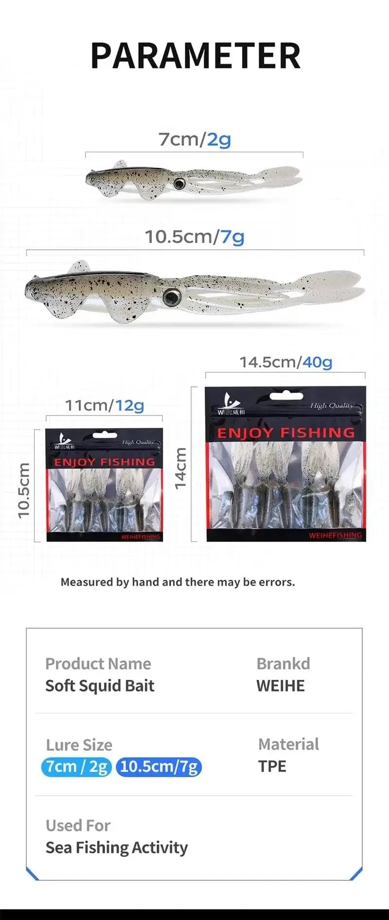 China China WEIHE （5pcs） 7cm/2g 10.5cm/7g soft fishing lure squid fishing bait lifelike octopus TPE swimbait for saltwater