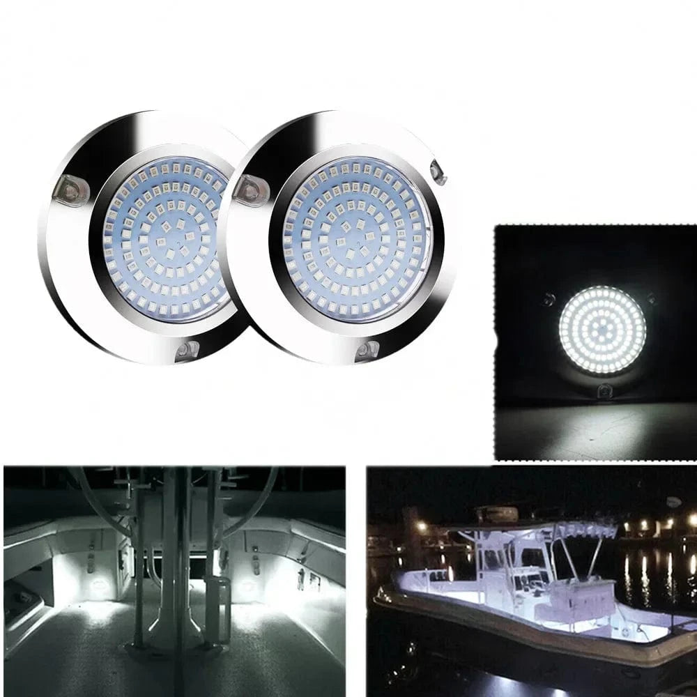 China China White 2PCS 90LED Round Chrome Marine LED Yacht Light Underwater Light Super Bright Stainless Pontoon Waterproof Boat Marine Lights