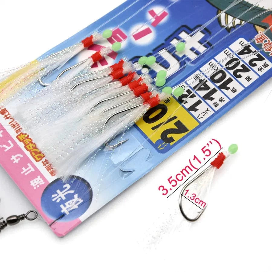 China China WHITE / 5bags JYJ 10 hooks Sabiki rig for mackerel,sardine,red-eye herring ,maasbanker and shad ,deep water sabiki vertical lure hook