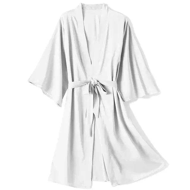 China China white / M Kimono Bathrobe Gown Female Robe Set Satin Sleepwear Casual Nightgown Bridal Wedding Gift Sexy Nightwear Intimate Lingerie