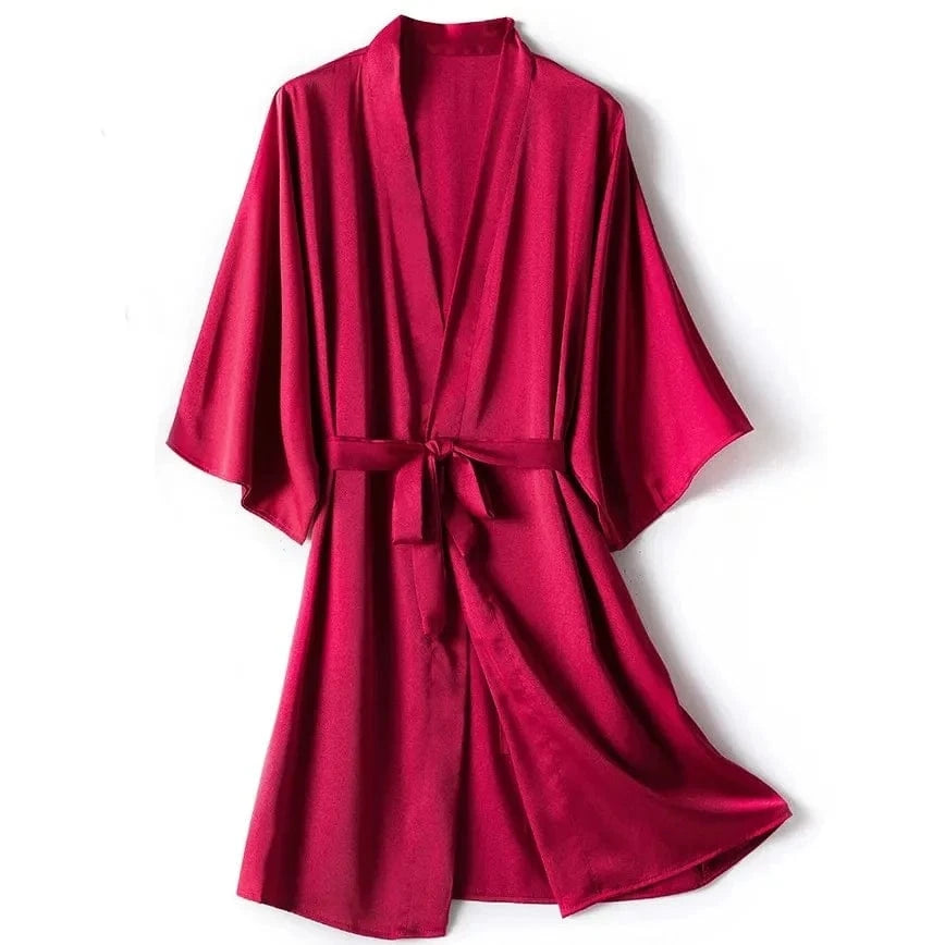 China China wine red / XXL Kimono Bathrobe Gown Female Robe Set Satin Sleepwear Casual Nightgown Bridal Wedding Gift Sexy Nightwear Intimate Lingerie