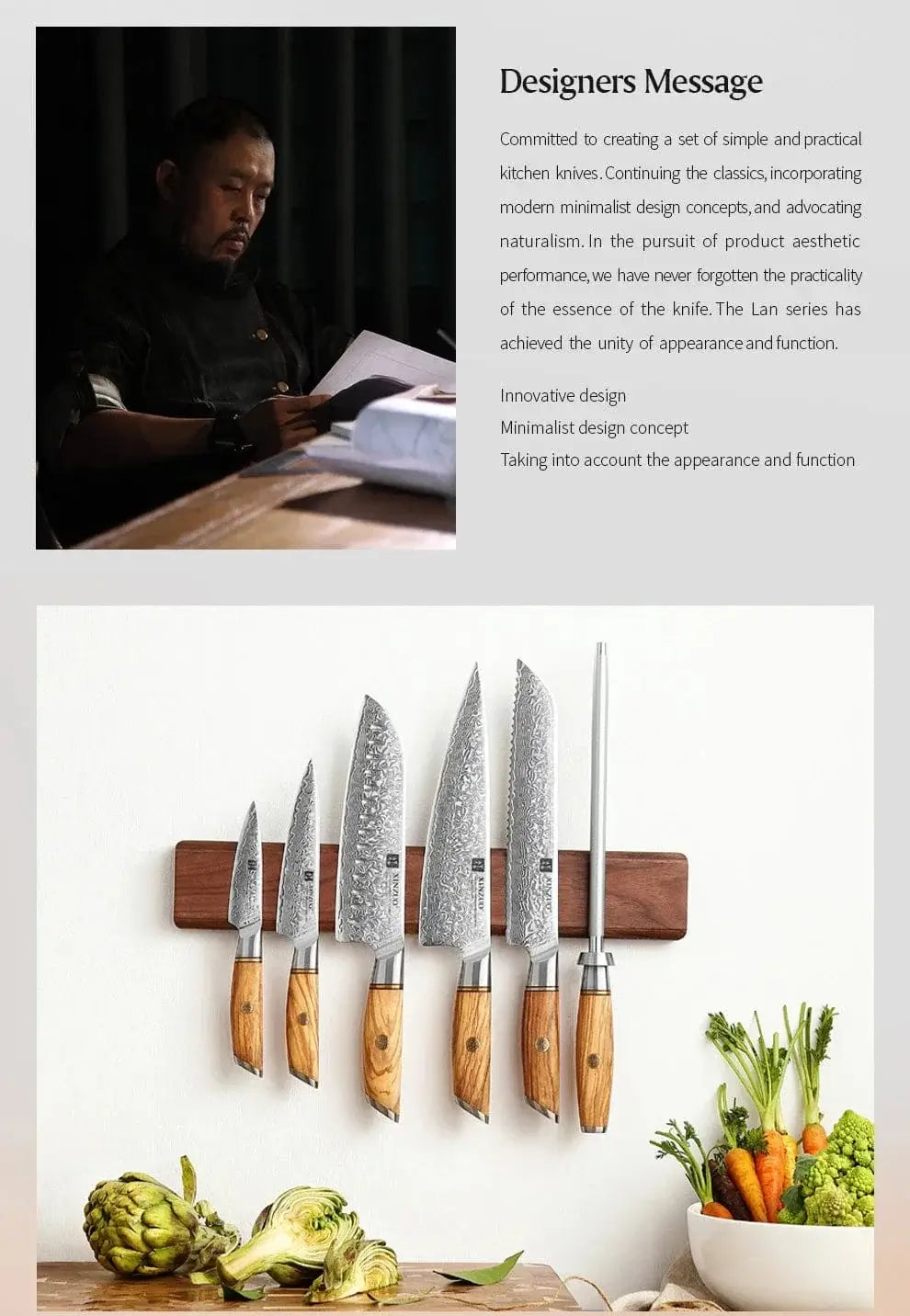 China China XINZUO 1-8pcs Kitchen Knife Set 73 Layers Custom Damascus Steel 15°±1 Per Side Steel Blade with Olive Wood Handle