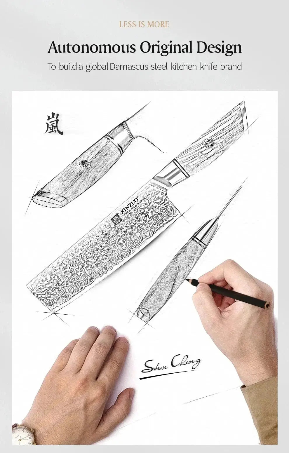 China China XINZUO 1-8pcs Kitchen Knife Set 73 Layers Custom Damascus Steel 15°±1 Per Side Steel Blade with Olive Wood Handle