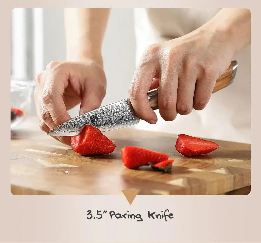 China China XINZUO 1-8pcs Kitchen Knife Set 73 Layers Custom Damascus Steel 15°±1 Per Side Steel Blade with Olive Wood Handle