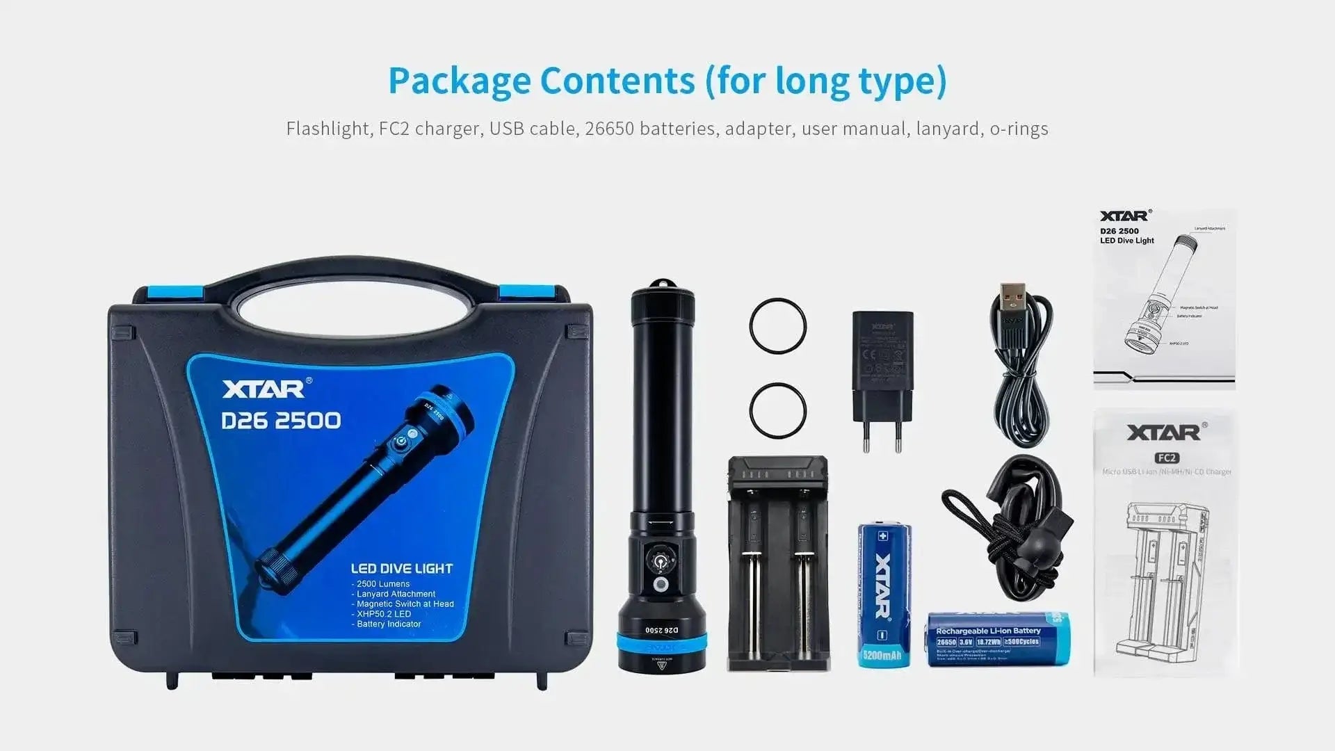 China China XTAR D26 2500 Diving Flashlight 2500 Lumen Beam Distance 320 Meter Magnetic Switch Torch 100 Meter Diving Depth