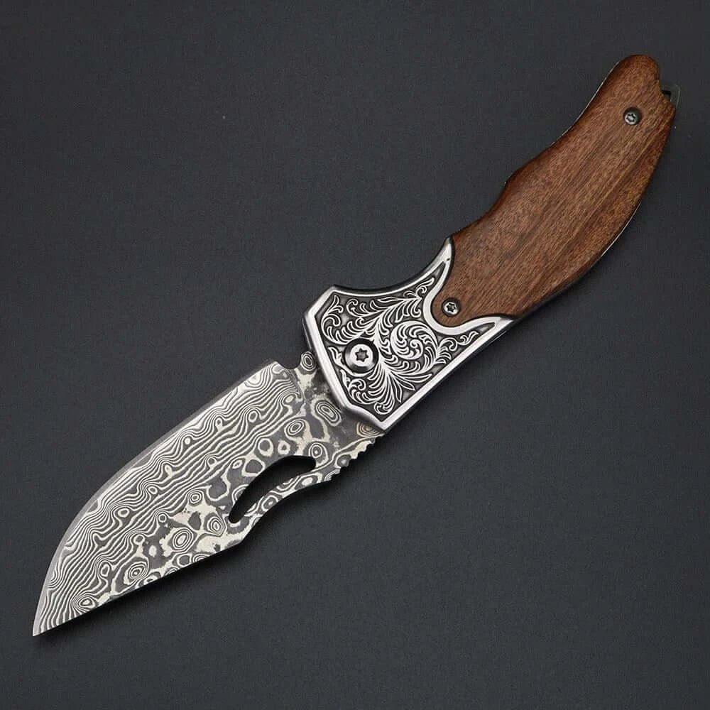 China China XUANTENG Damascus Laser Pattern Small Knife Hollow Handle Outdoor Knife Camping Hunting Knife Survival Knife