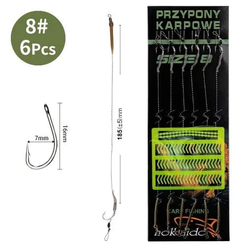 China China XYLB-30LB FTK 18.5cm 6-8pcs Leader Carp Fishing Hooks Hair Rigs With Line 30-60LB 2/4/6/8# Europe Feeder Group Carp Hook Accessories