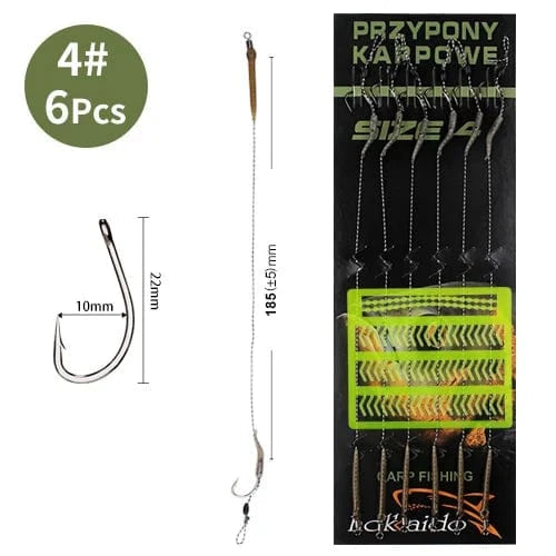 China China XYLB-50LB FTK 18.5cm 6-8pcs Leader Carp Fishing Hooks Hair Rigs With Line 30-60LB 2/4/6/8# Europe Feeder Group Carp Hook Accessories