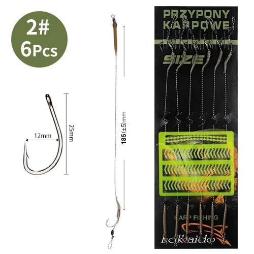 China China XYLB-60LB FTK 18.5cm 6-8pcs Leader Carp Fishing Hooks Hair Rigs With Line 30-60LB 2/4/6/8# Europe Feeder Group Carp Hook Accessories