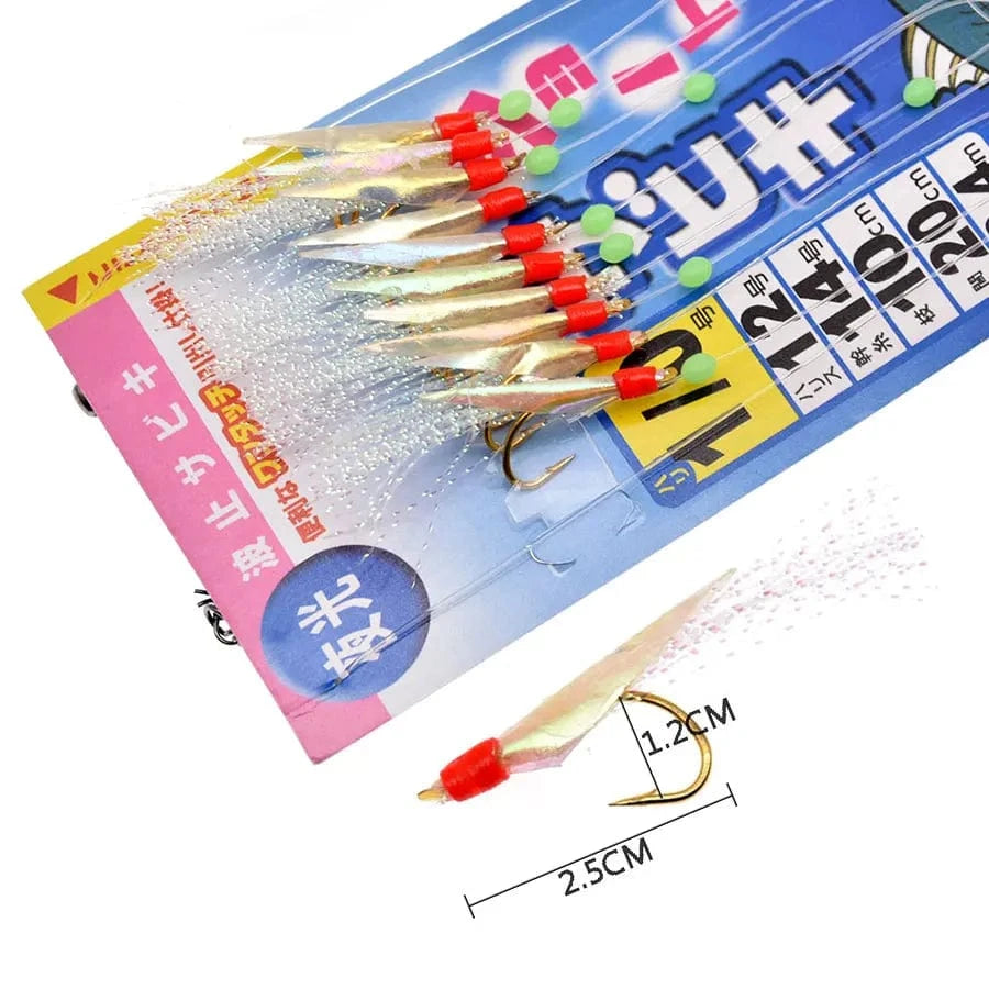 China China Yellow / 3bags JYJ 10 hooks Sabiki rig for mackerel,sardine,red-eye herring ,maasbanker and shad ,deep water sabiki vertical lure hook