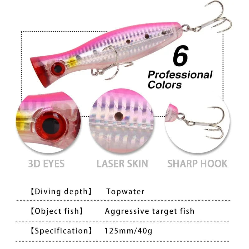 China China YUCONG 1PX Silent Popper Lure 12.5cm-40g Floating Fishing Bait Long Casting Hard Wobblers Topwater Swimbait leurre de pêche cebo