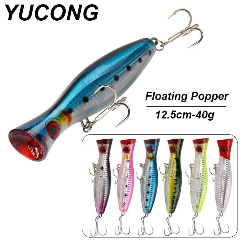 China China YUCONG 1PX Silent Popper Lure 12.5cm-40g Floating Fishing Bait Long Casting Hard Wobblers Topwater Swimbait leurre de pêche cebo