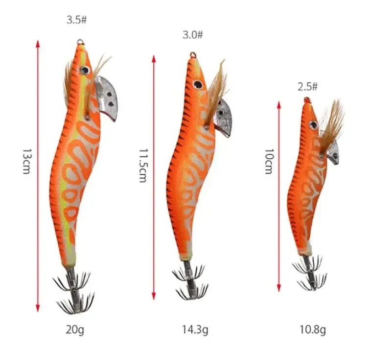 China China ZYZ  Squid Bait 2.5# 3.0# 3.5# 4.0# Luminous Octopus Hook Wood Shrimp Lures Simulation Sea Fishing Lure  Jigs Tackle