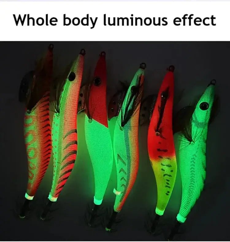 China China ZYZ  Squid Bait 2.5# 3.0# 3.5# 4.0# Luminous Octopus Hook Wood Shrimp Lures Simulation Sea Fishing Lure  Jigs Tackle