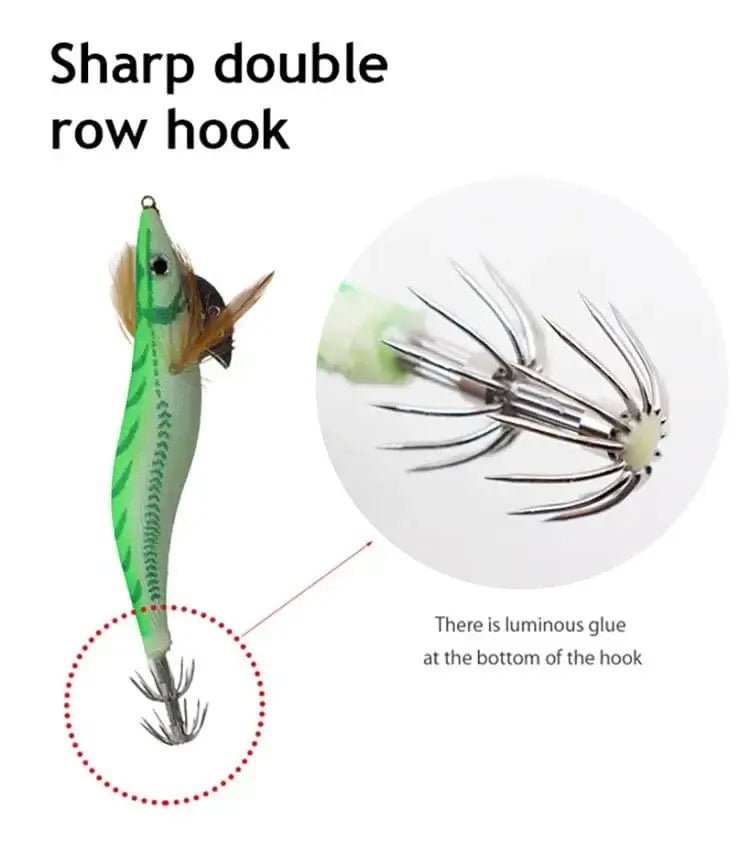 China China ZYZ  Squid Bait 2.5# 3.0# 3.5# 4.0# Luminous Octopus Hook Wood Shrimp Lures Simulation Sea Fishing Lure  Jigs Tackle