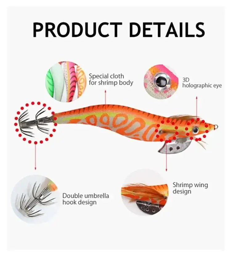 China China ZYZ  Squid Bait 2.5# 3.0# 3.5# 4.0# Luminous Octopus Hook Wood Shrimp Lures Simulation Sea Fishing Lure  Jigs Tackle