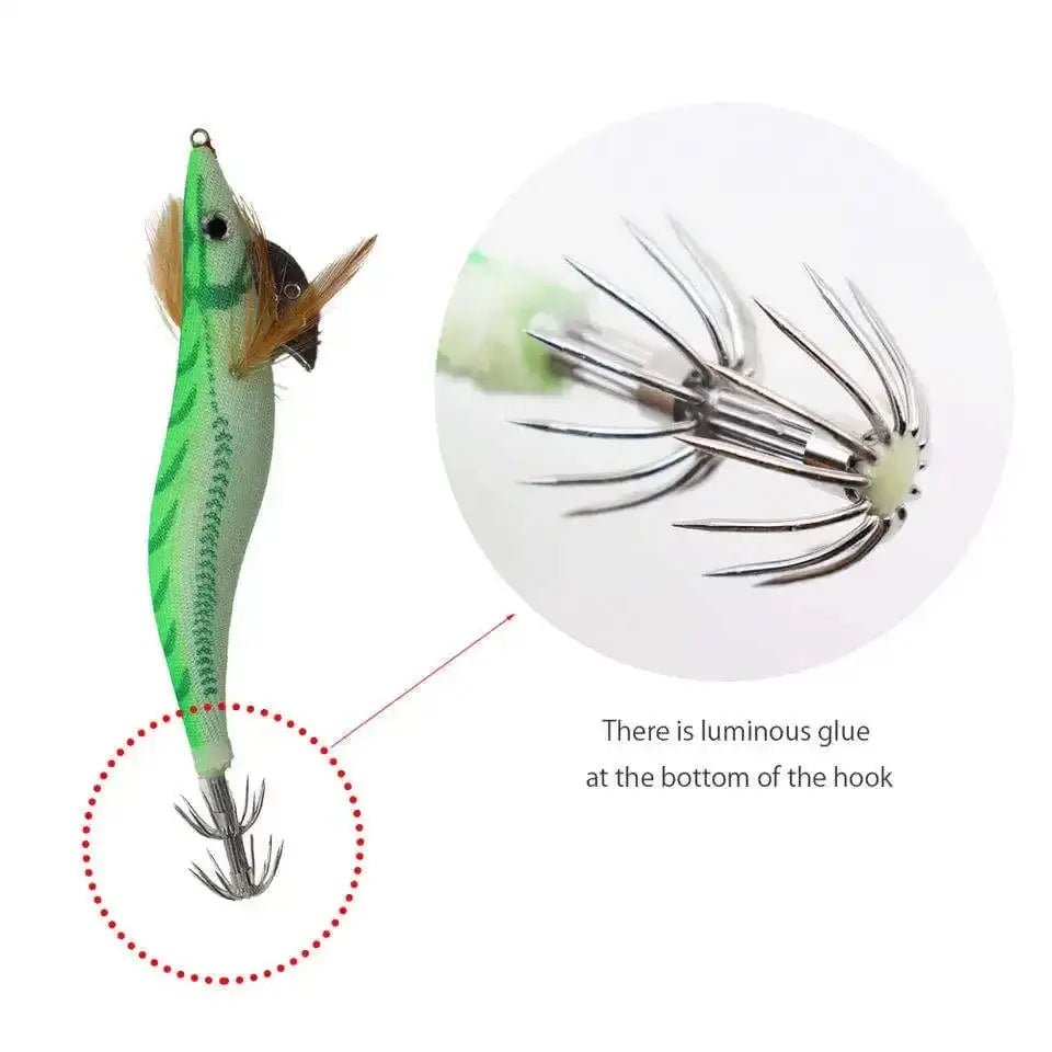 China China ZYZ  Squid Bait 2.5# 3.0# 3.5# 4.0# Luminous Octopus Hook Wood Shrimp Lures Simulation Sea Fishing Lure  Jigs Tackle