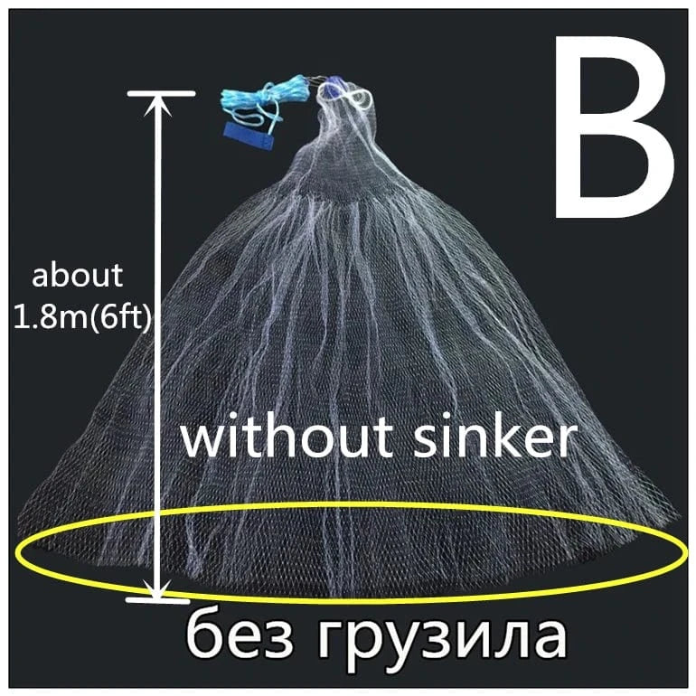 China Fishing Net B360 1.2-3.6m With Sinker or Without Sinker Catch Fishing Net USA Cast Nets Water Hand Throw Fly Fish Network Small Grid Tool