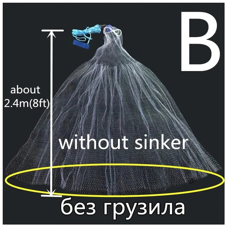 China Fishing Net B480 1.2-3.6m With Sinker or Without Sinker Catch Fishing Net USA Cast Nets Water Hand Throw Fly Fish Network Small Grid Tool