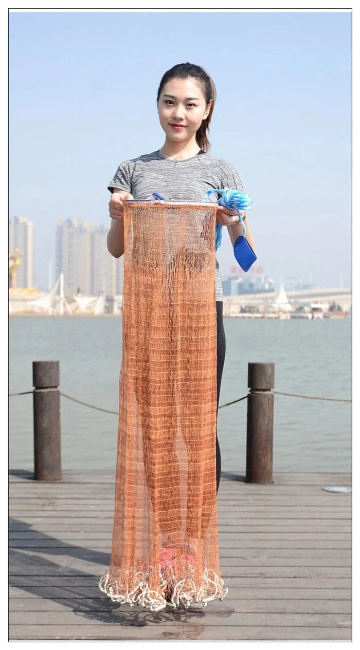 China Fishing Nets Finefish Height 1.2-3.6M Hand Throw Network With Ring Gillnet Easy USA Cast Nets Catch Fishing Net Small Mesh Hunting Fish Gear