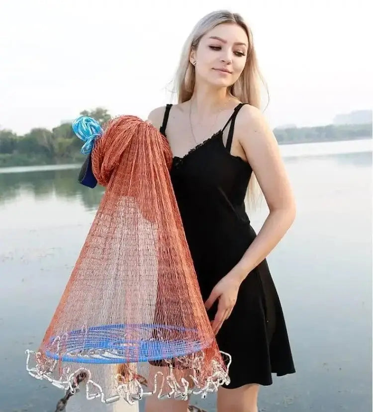 China Fishing Nets USA Style Easy Throw Cast Nets Strong Line Catch Fishing Net With Disc Small Mesh Hand Throw Network Outdoor Hunting Tool