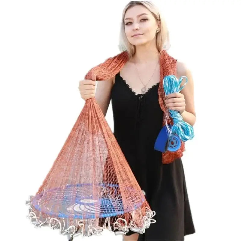 China Fishing Nets USA Style Easy Throw Cast Nets Strong Line Catch Fishing Net With Disc Small Mesh Hand Throw Network Outdoor Hunting Tool