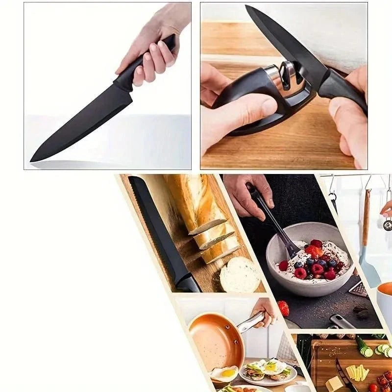 China Kitchen Knife 7 piece-black Kitchen knife a set of 7 pieces