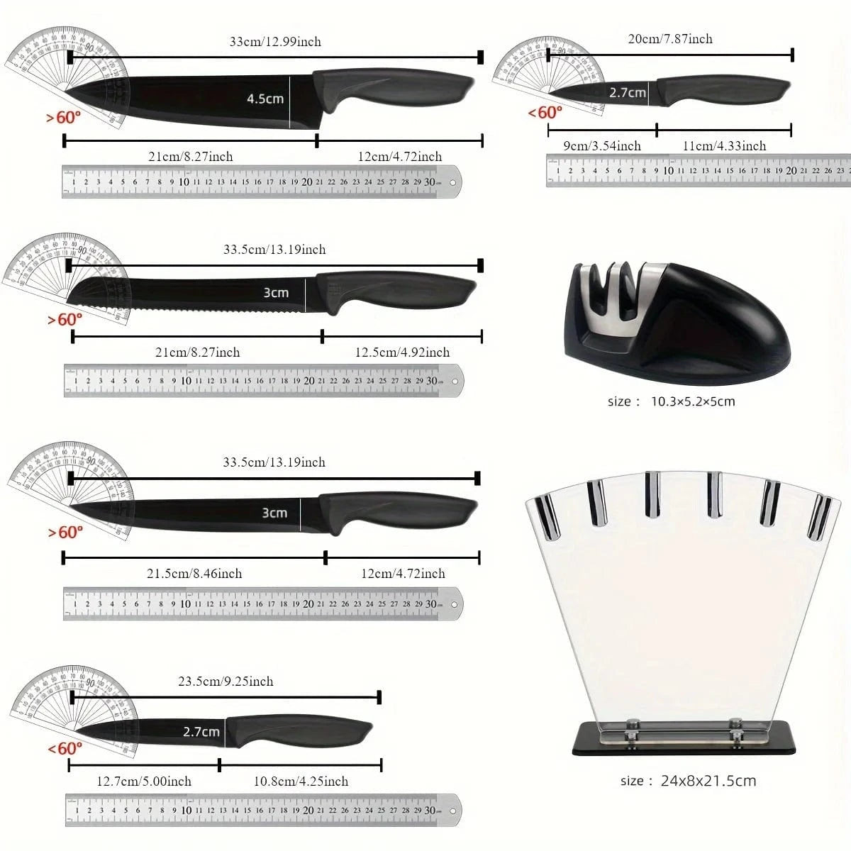 China Kitchen Knife 7 piece-black Kitchen knife a set of 7 pieces