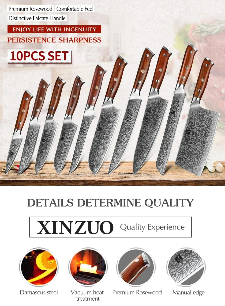 China Kitchen Knife XINZUO 1-10 PCS Kitchen Knife 67 Layers Damascus Steel Chef