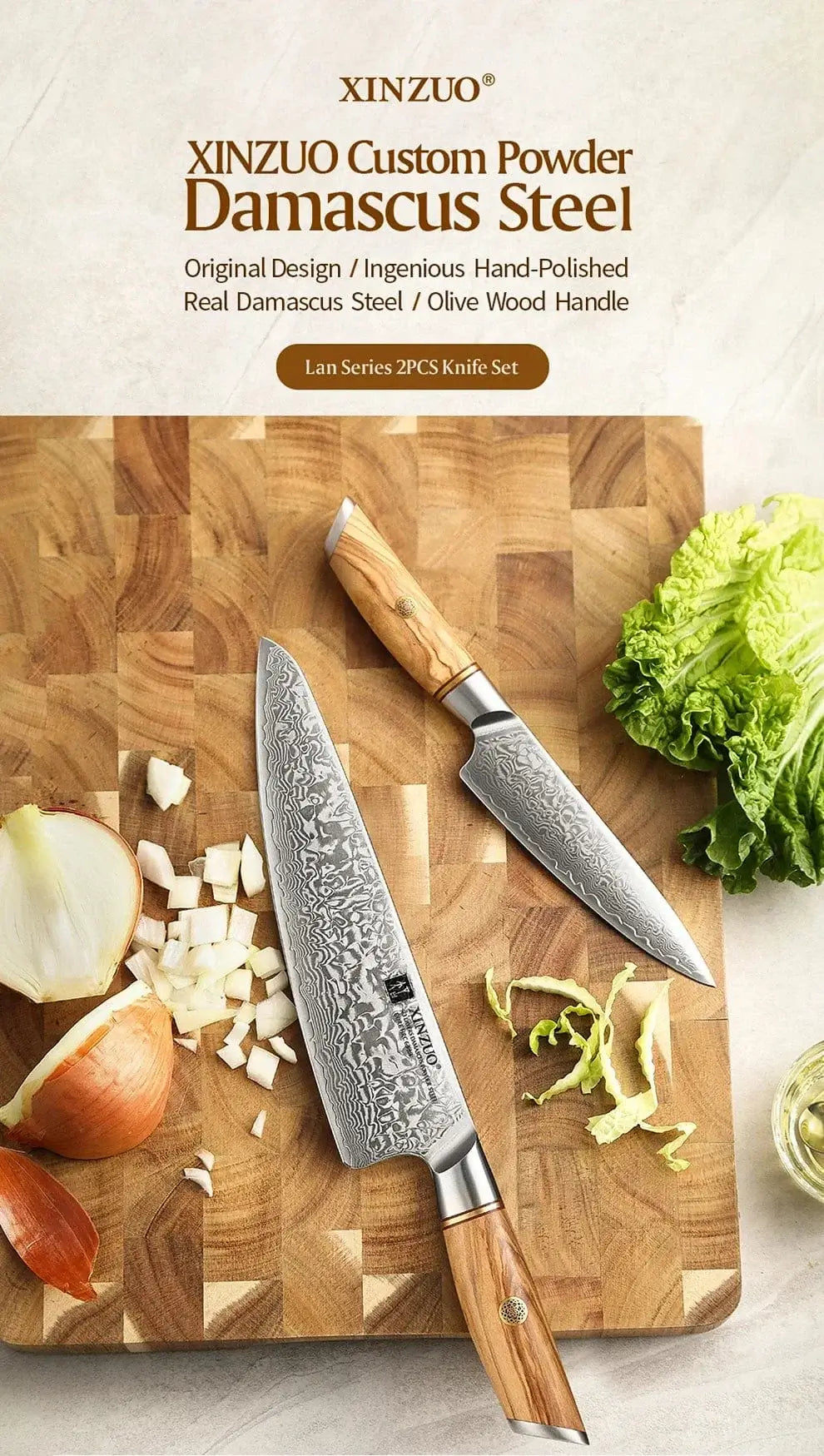 China Kitchen Knife XINZUO 73 Layers Damascus Steel 1pc Or 2pcs Knife Set