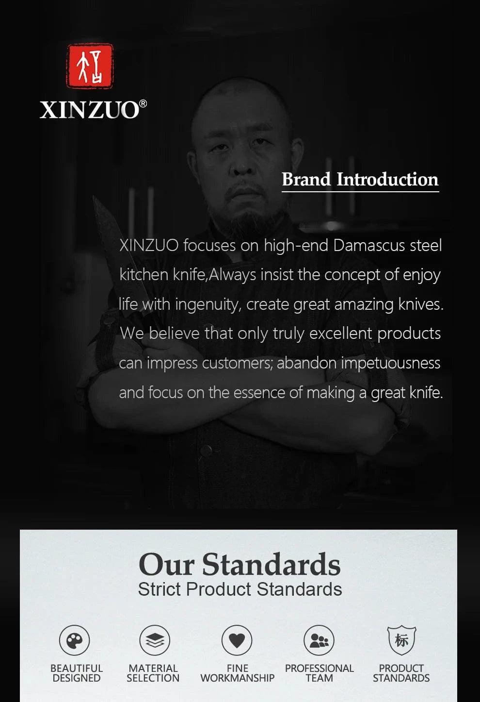 China Kitchen Knife XINZUO High Quality 3.5+5+8+8+8"  Paring Utility Cleaver Chef Knife Germany