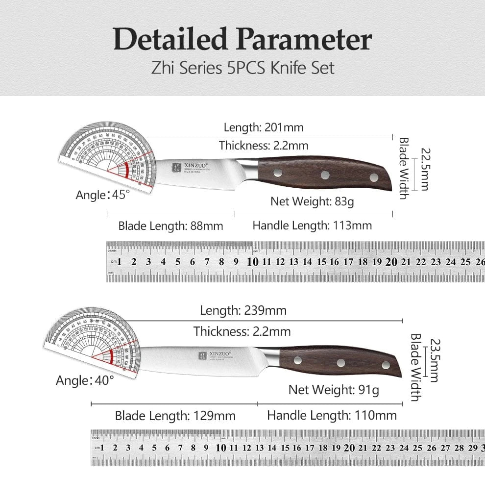 China Kitchen Knife XINZUO High Quality 3.5+5+8+8+8"  Paring Utility Cleaver Chef Knife Germany